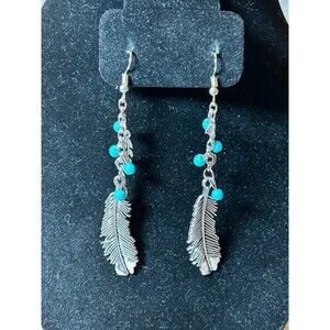 Silver Tone and Turquoise Dangle Earrings
